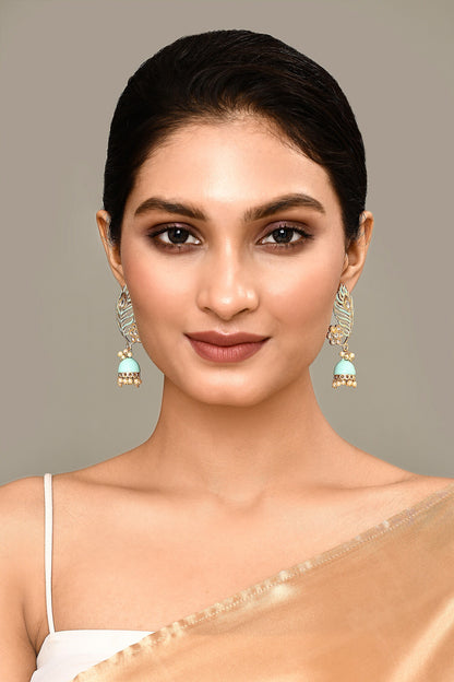 Enamelled Peacock Feather Jhumkas 