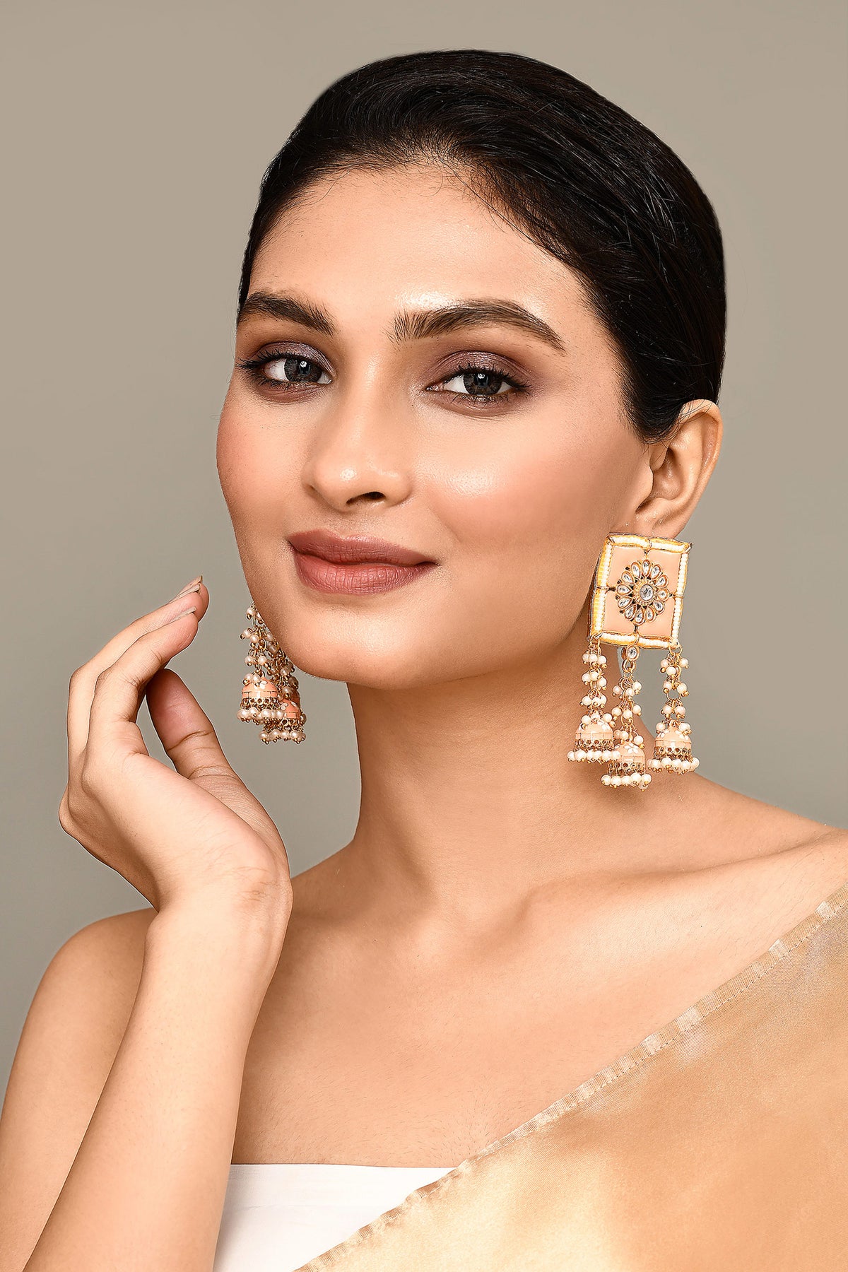 Floral Carved Square Top Earrings 