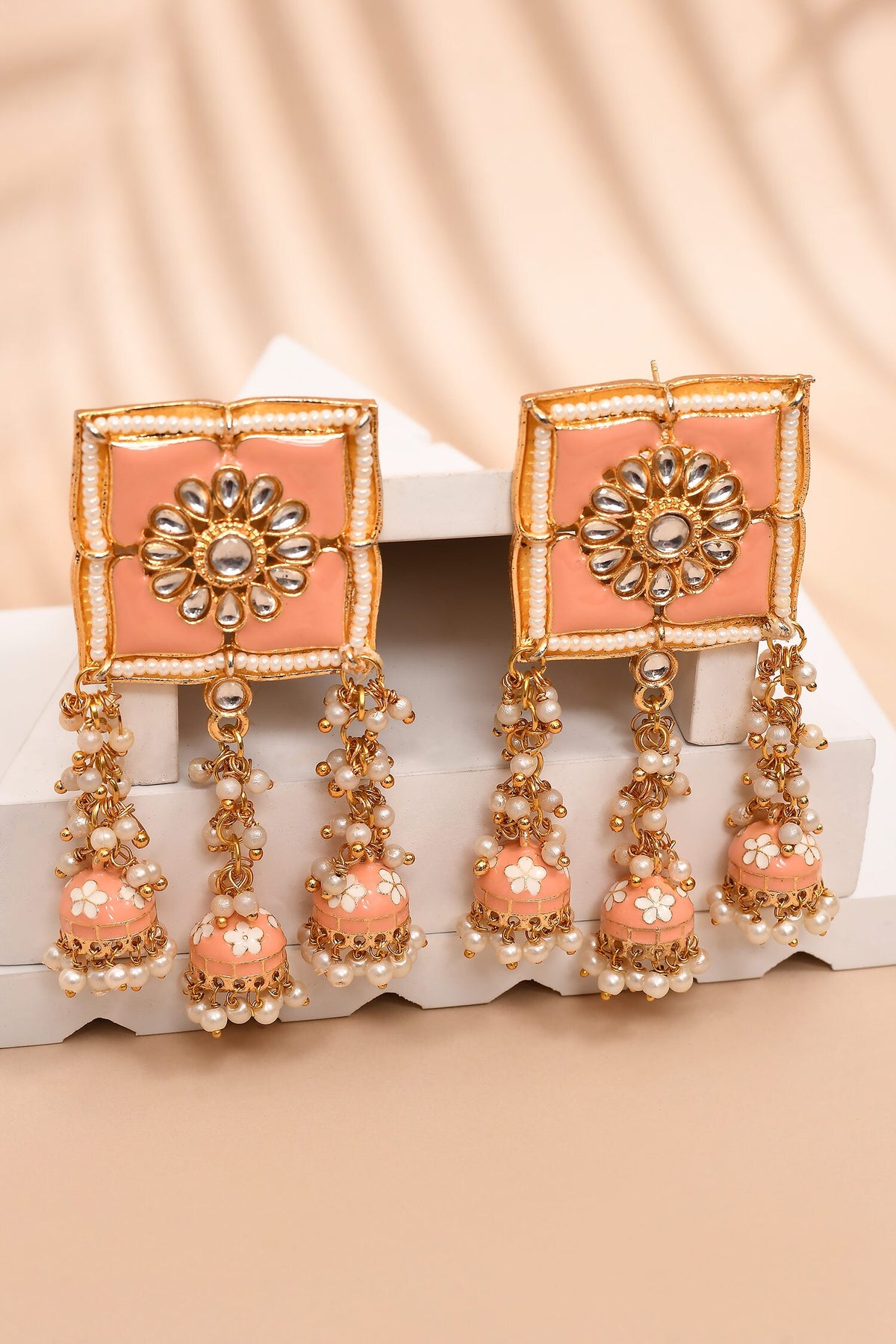 Floral Carved Square Top Earrings 