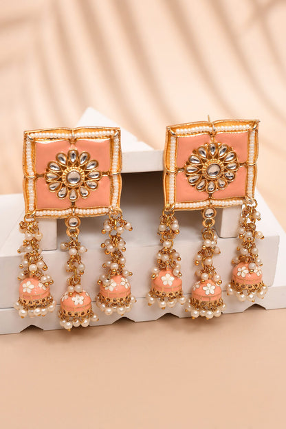 Floral Carved Square Top Earrings 