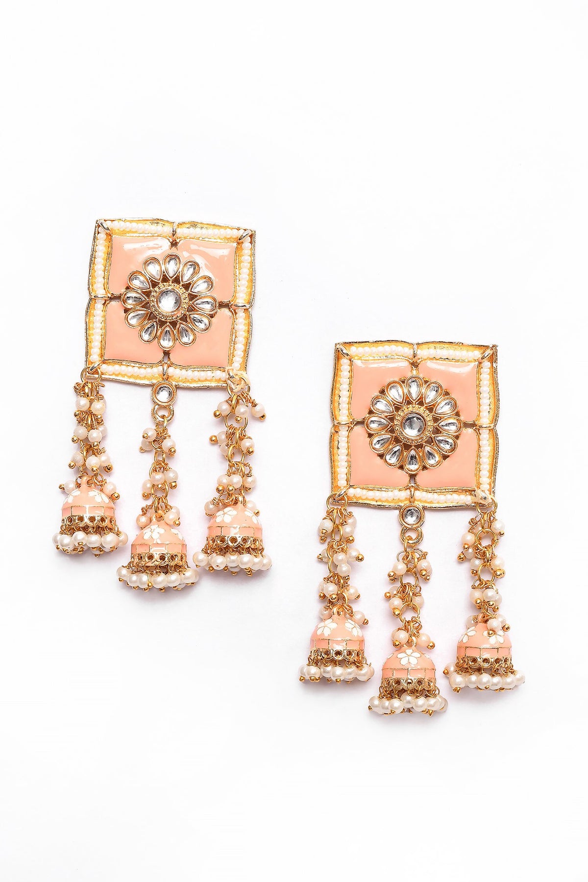 Floral Carved Square Top Earrings 