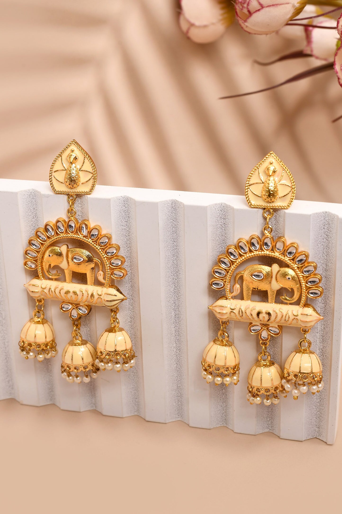 Elephant Motif Carved Earrings 