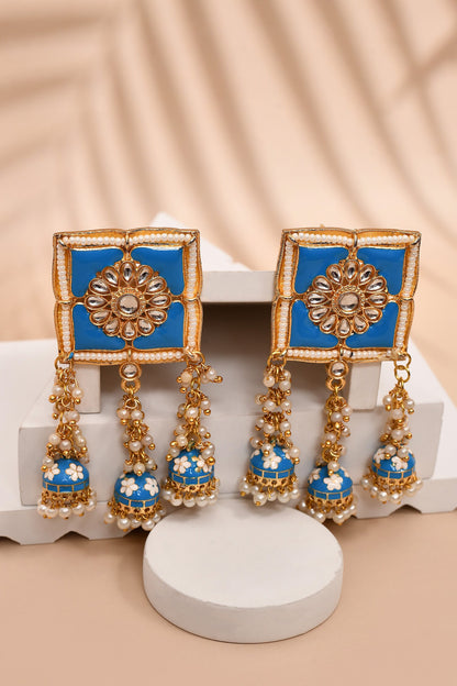 Square Top Floral Carved Earrings 