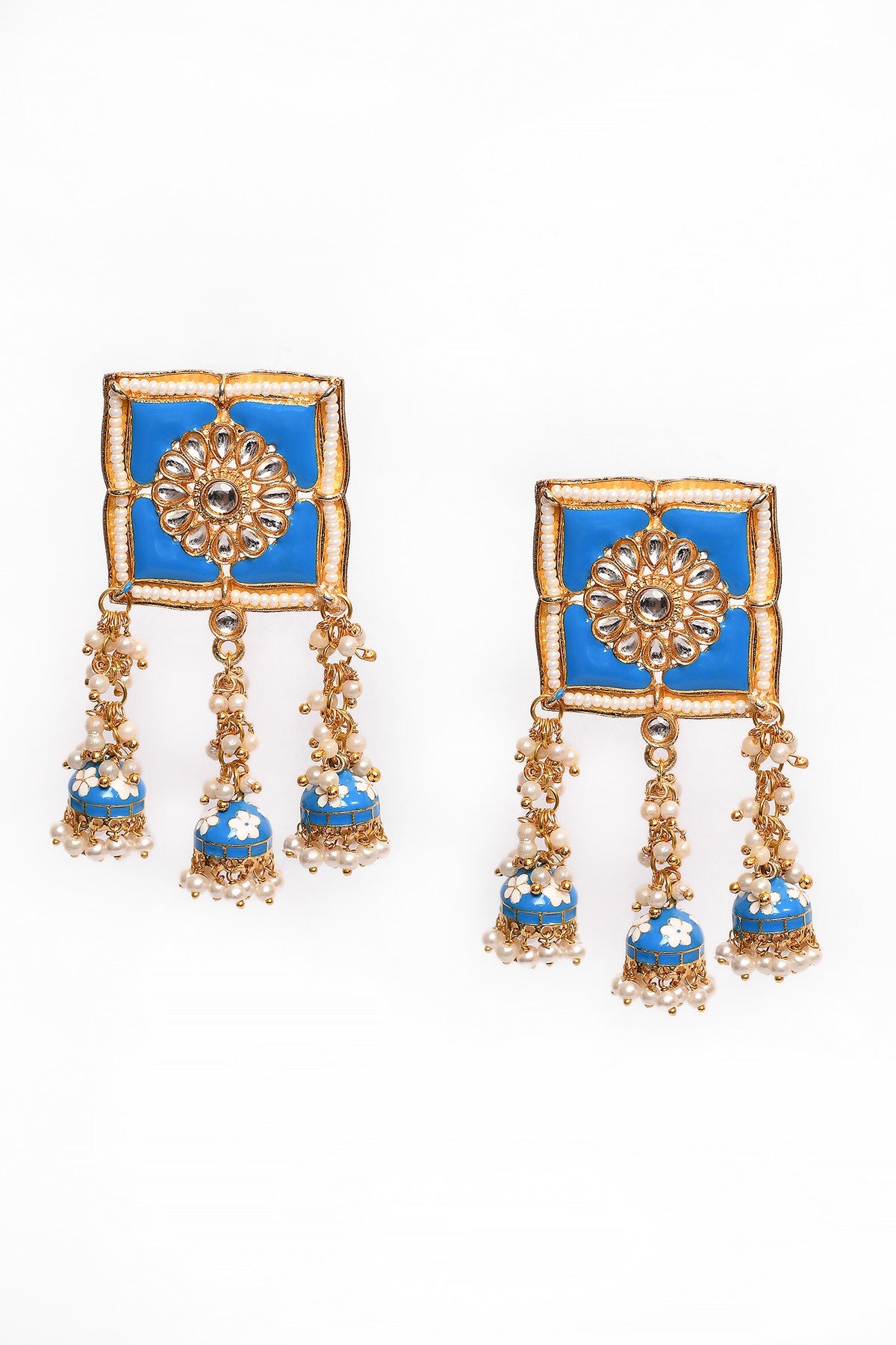 Square Top Floral Carved Earrings 