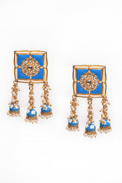 Square Top Floral Carved Earrings 