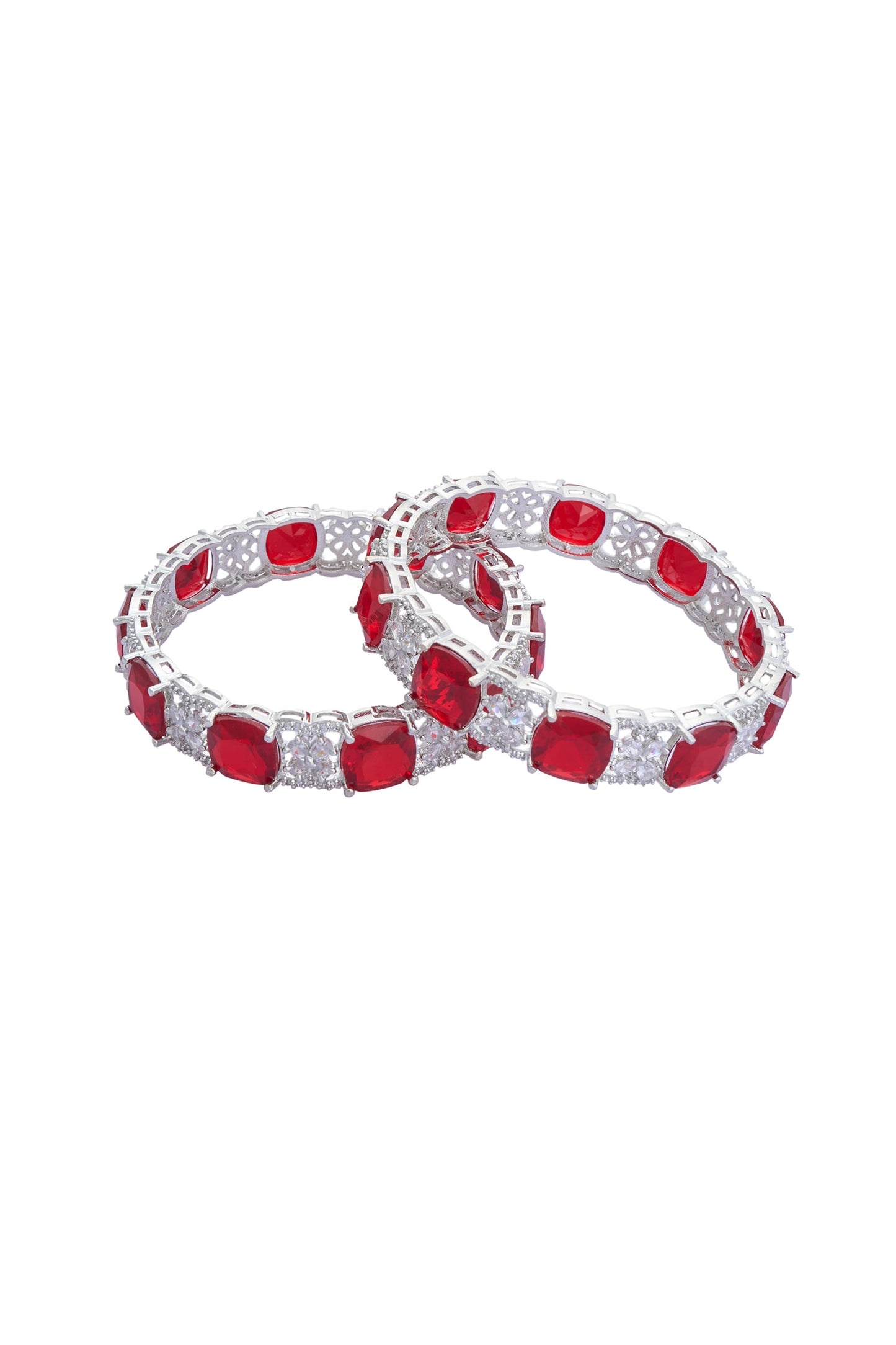 Zircon & Ruby Stone Studded Bangles - Set of 2 