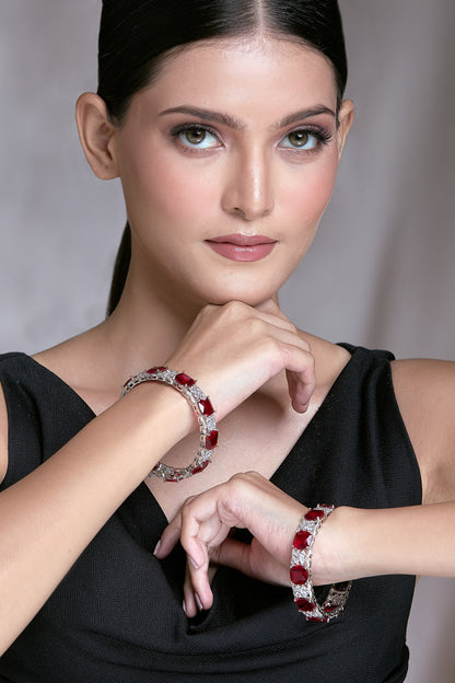 Zircon & Ruby Stone Studded Bangles - Set of 2 