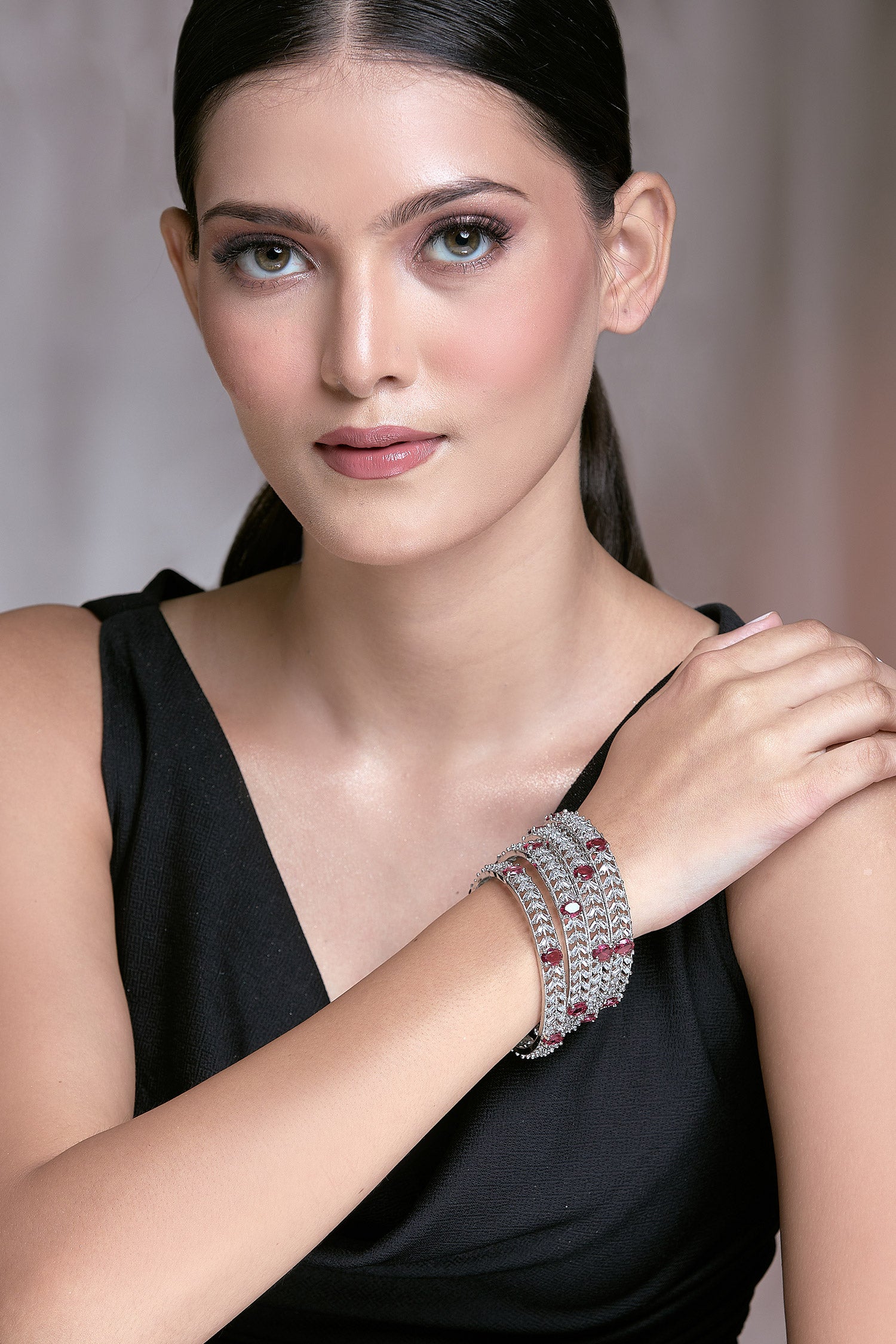 Zircon Embellished Bangles - Set of 2 