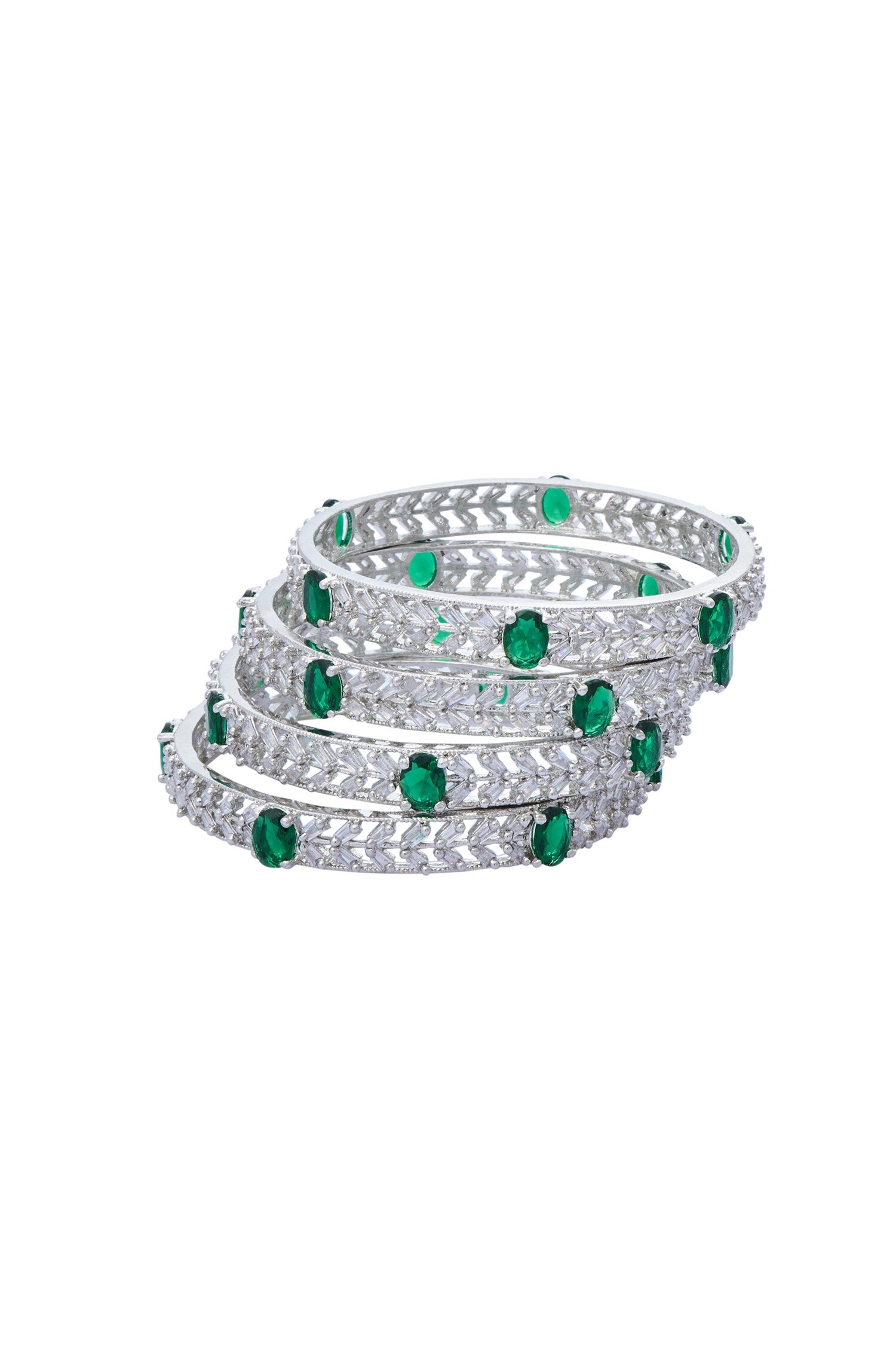 Zircon Embellished Bangles - Set of 4 