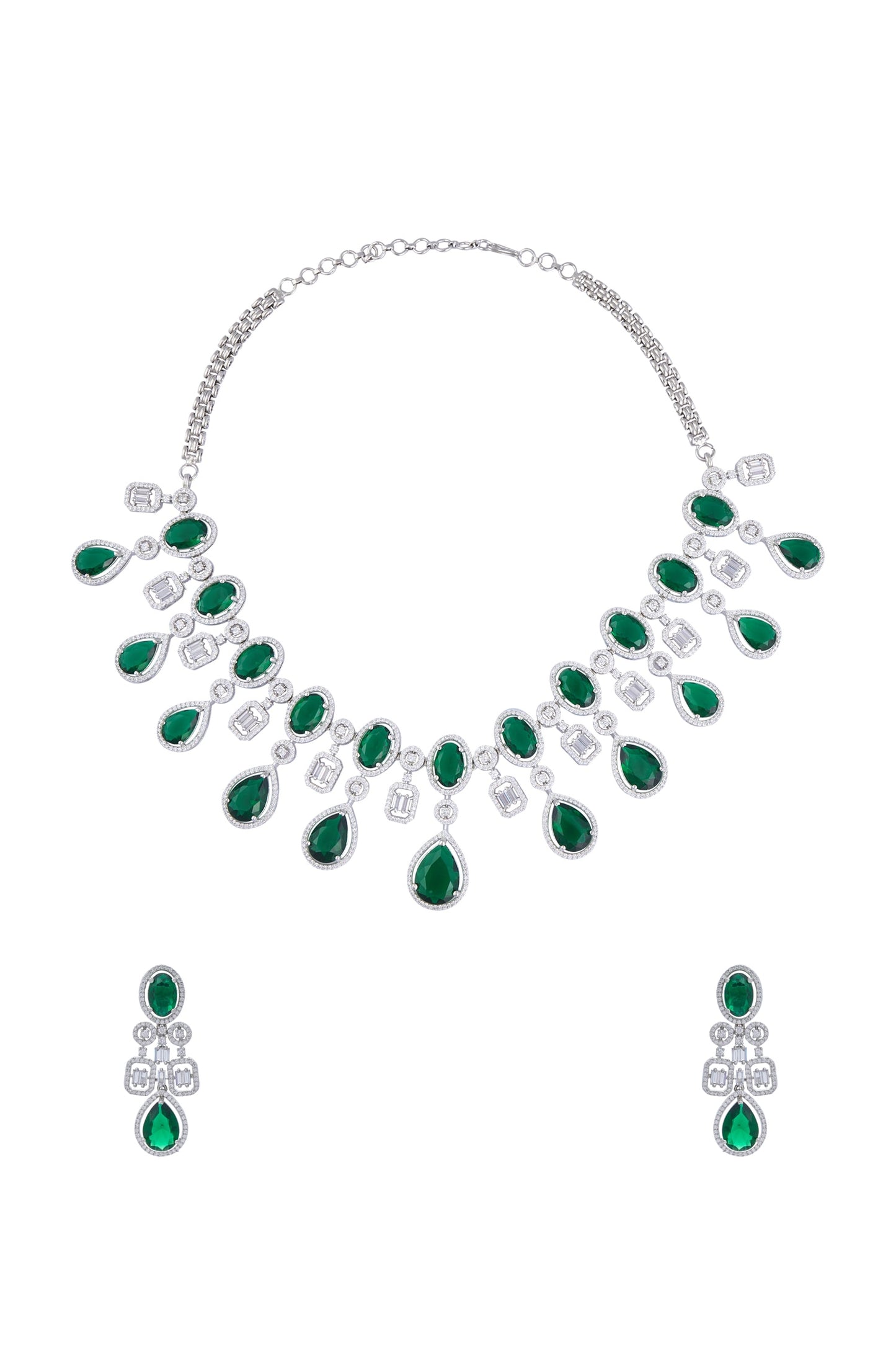 Zircon & Emerald Stone Embellished Necklace Set 