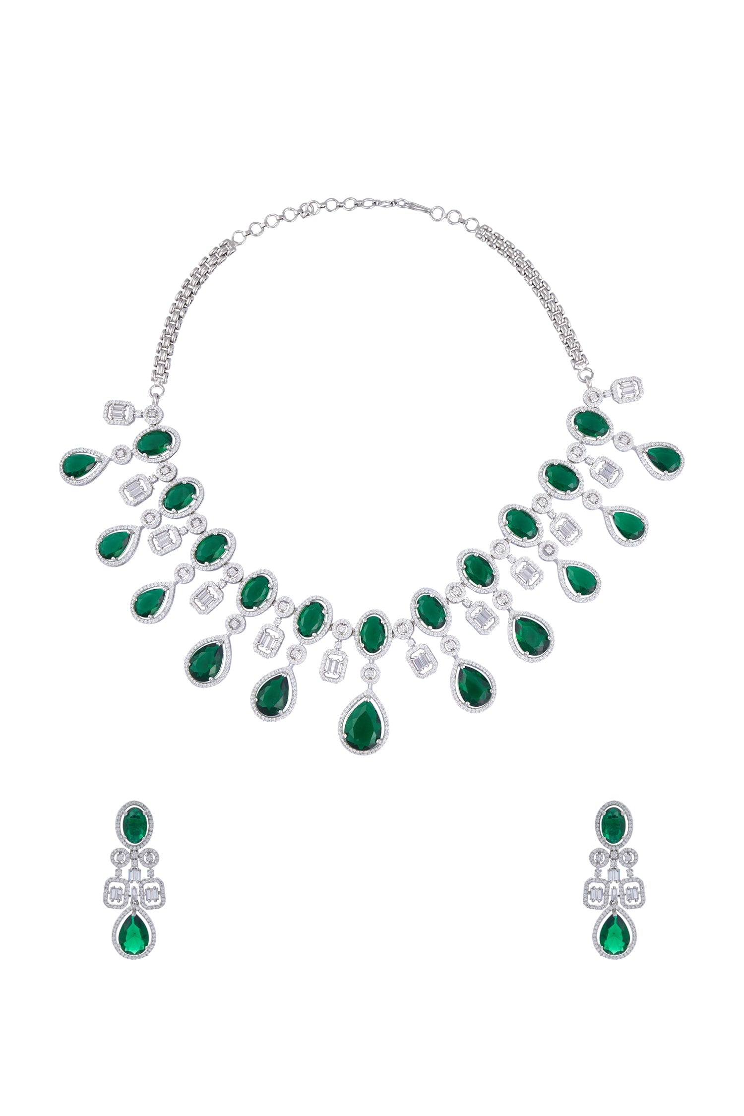 Zircon & Emerald Stone Embellished Necklace Set 