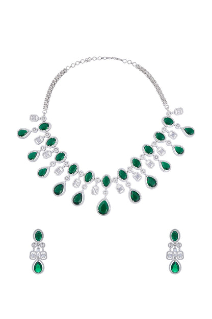 Zircon & Emerald Stone Embellished Necklace Set 