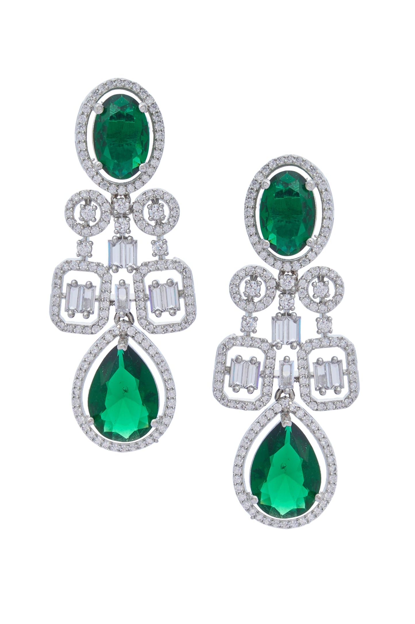 Zircon & Emerald Stone Embellished Necklace Set 