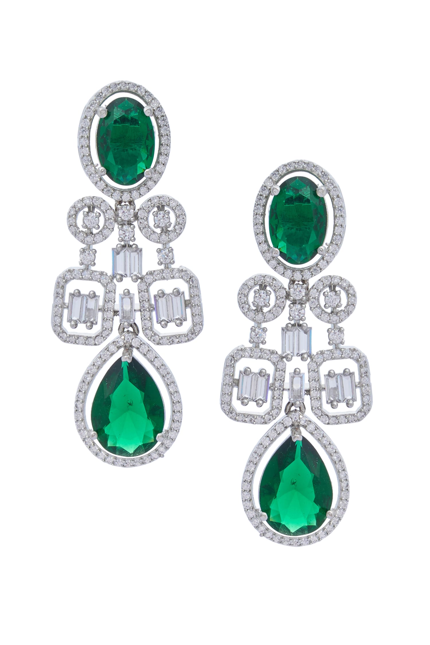 Zircon & Emerald Stone Embellished Necklace Set 