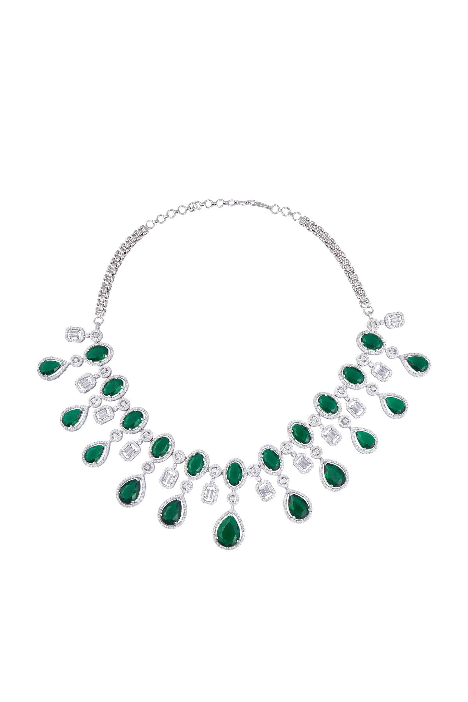Zircon & Emerald Stone Embellished Necklace Set 