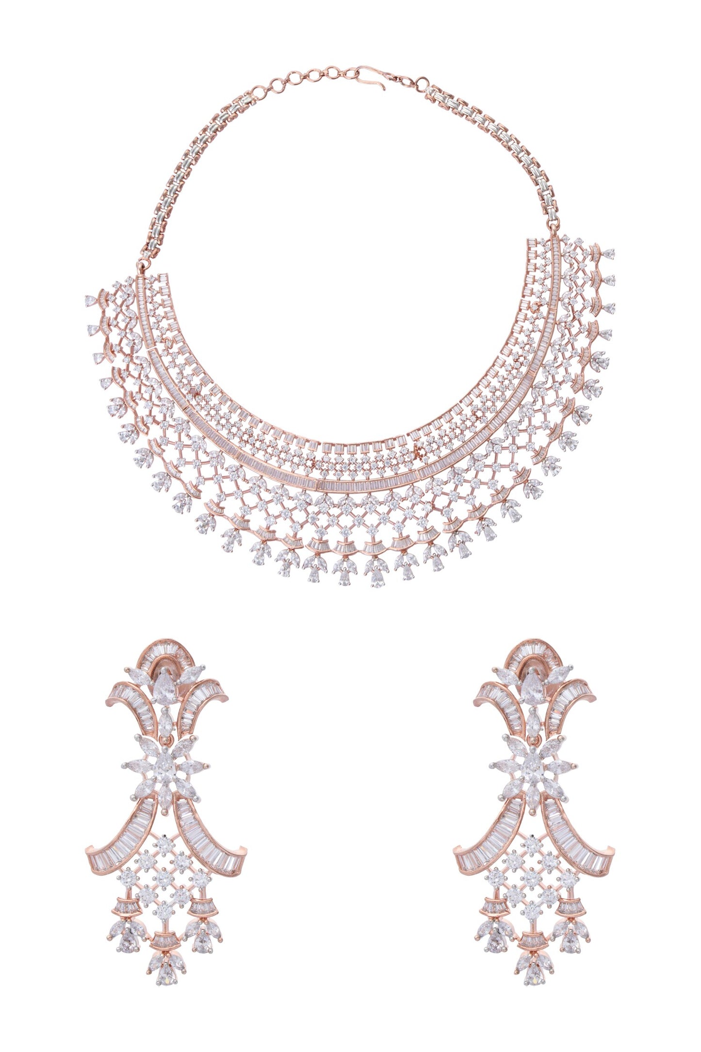 Zircon & Emerald Stone Embellished Necklace Set 