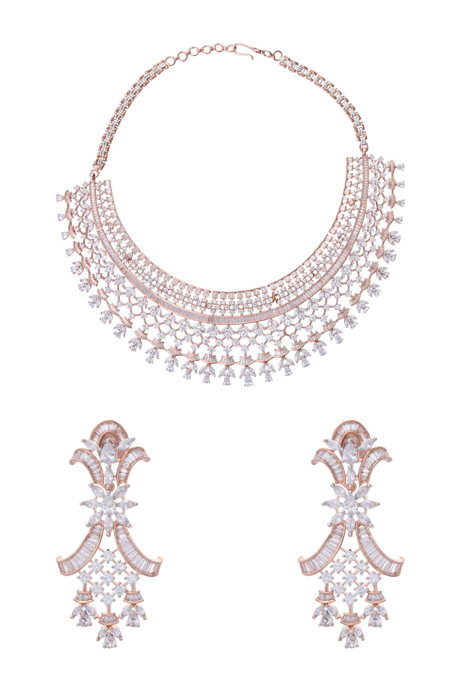 Zircon & Emerald Stone Embellished Necklace Set 