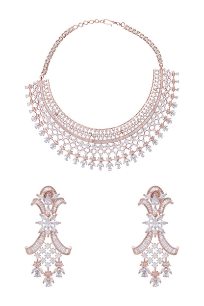 Zircon & Emerald Stone Embellished Necklace Set 
