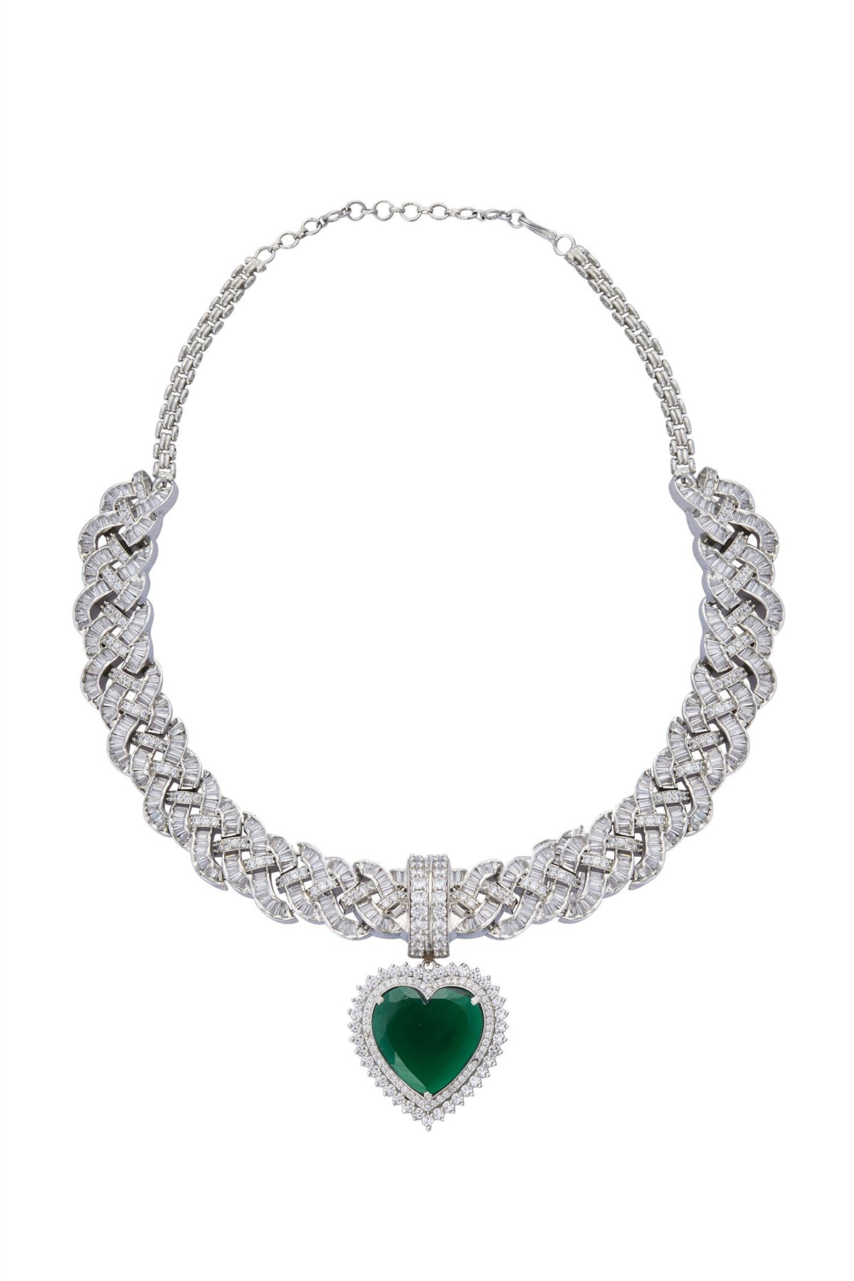 Zircon & Emerald Stone Embellished Necklace Set 