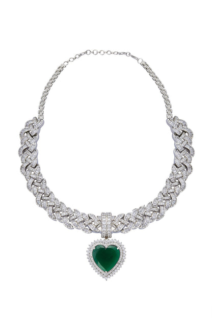 Zircon & Emerald Stone Embellished Necklace Set 