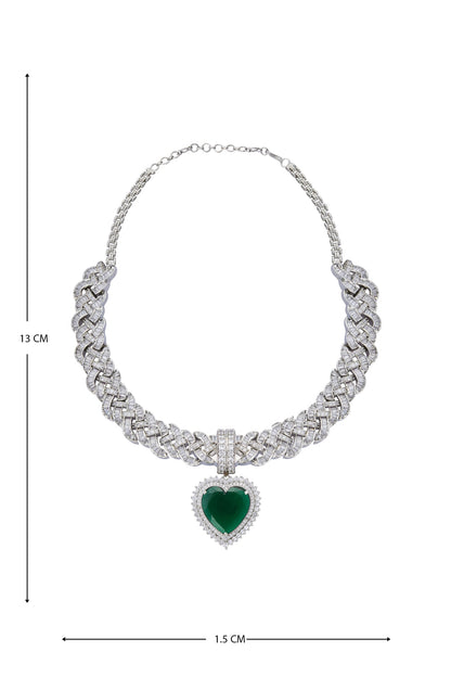 Zircon & Emerald Stone Embellished Necklace Set 