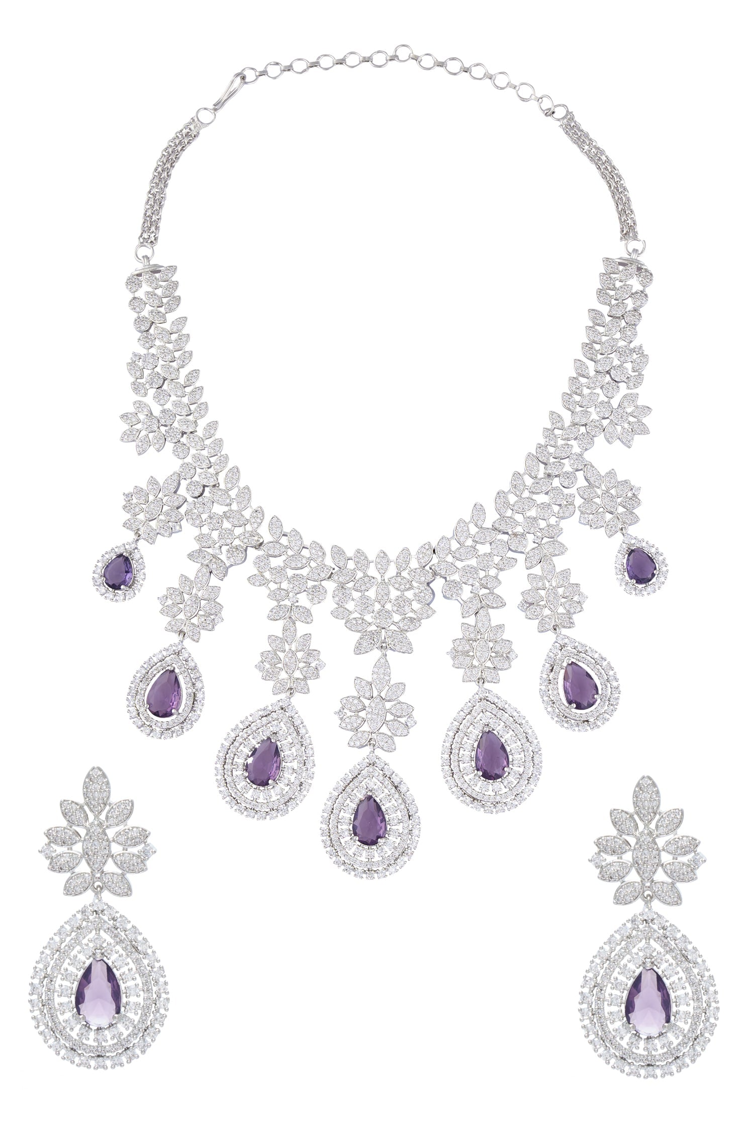 Tear Drop Cutwork Dangler Necklace Set 