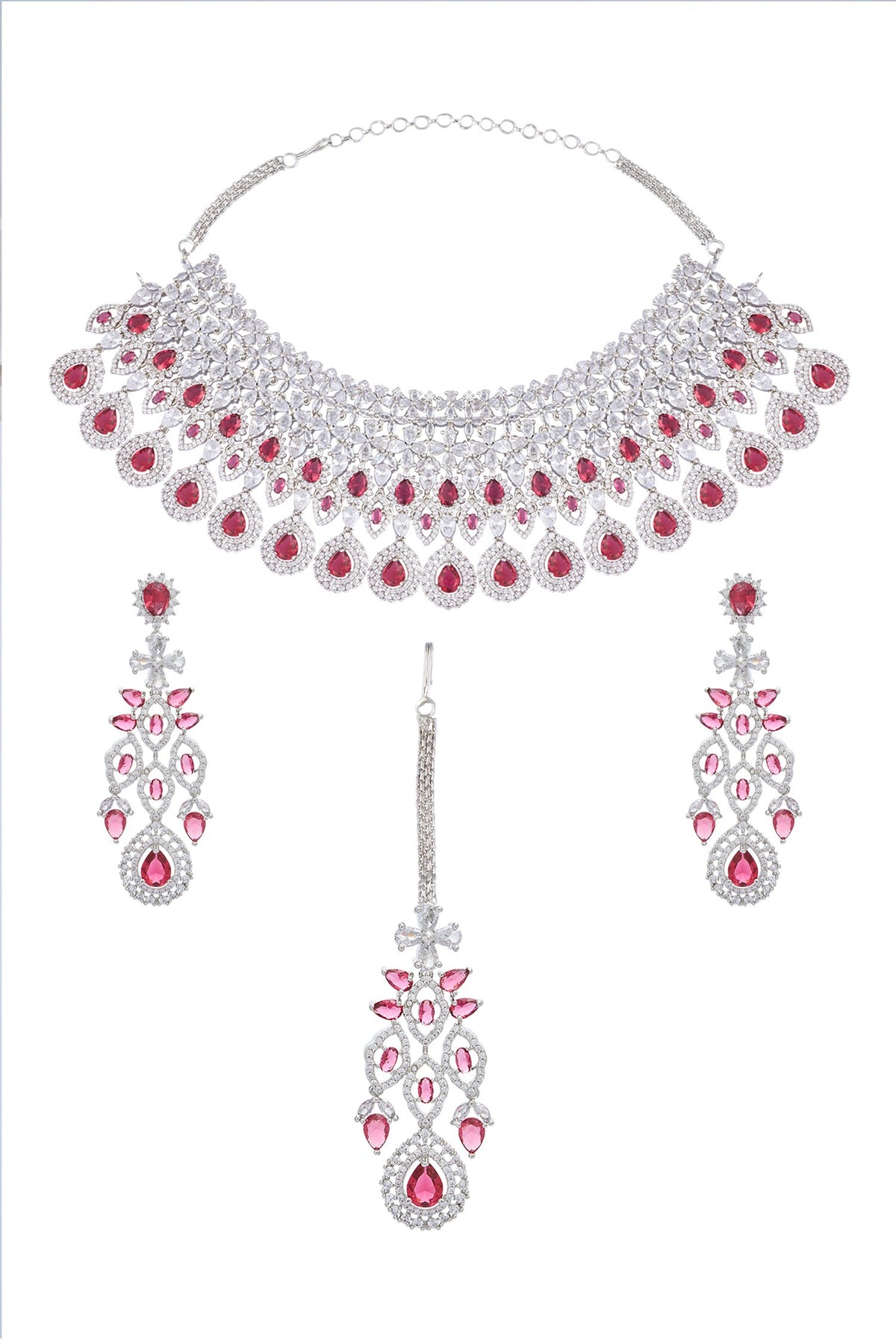 Ruby Stone Cutwork Embellished Jewellery Set 