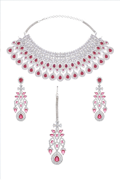 Ruby Stone Cutwork Embellished Jewellery Set 