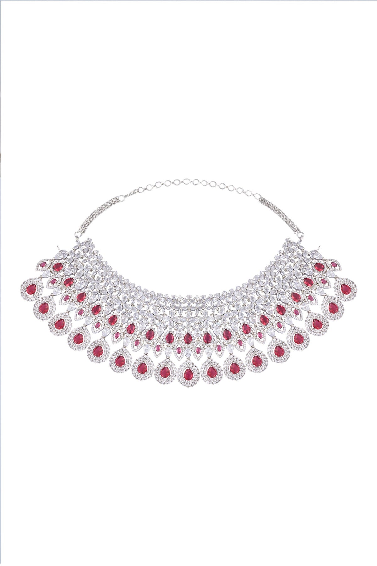 Ruby Stone Cutwork Embellished Jewellery Set 
