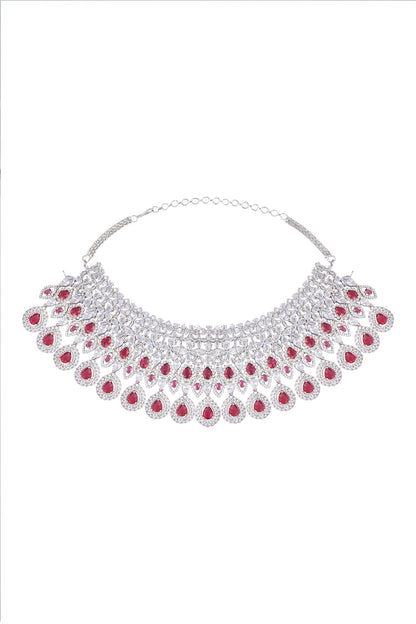 Ruby Stone Cutwork Embellished Jewellery Set 