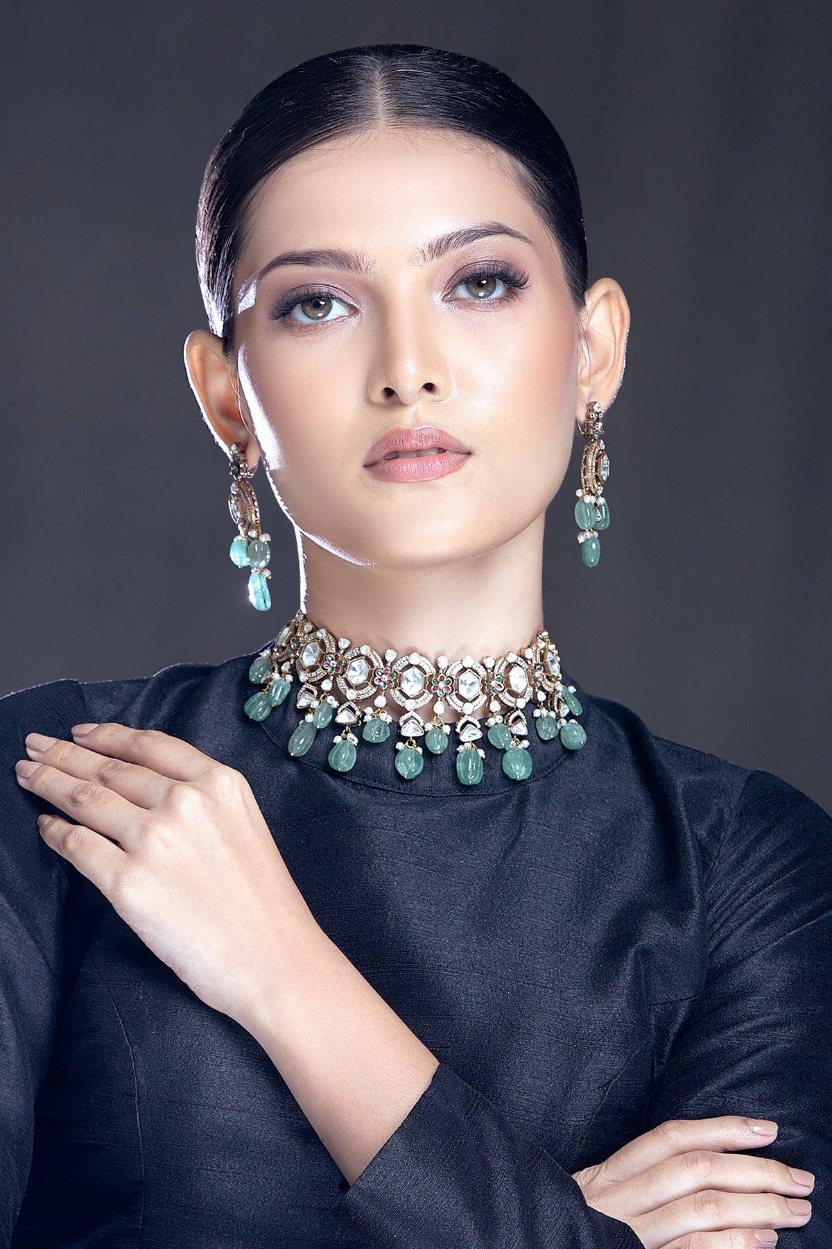 Moissanite Polki Embellished Necklace Set 