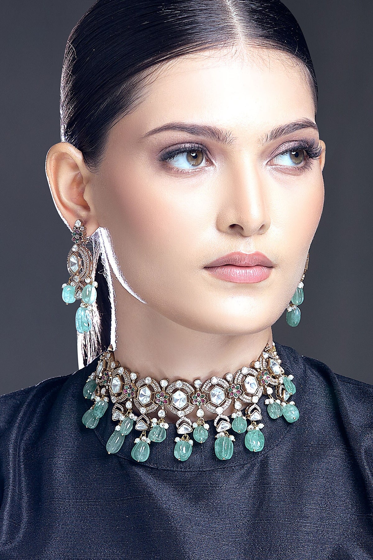 Moissanite Polki Embellished Necklace Set 