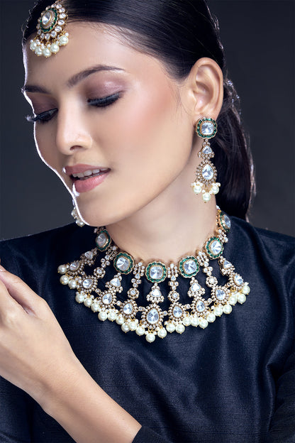 Moissanite Polki Studded Necklace Set 