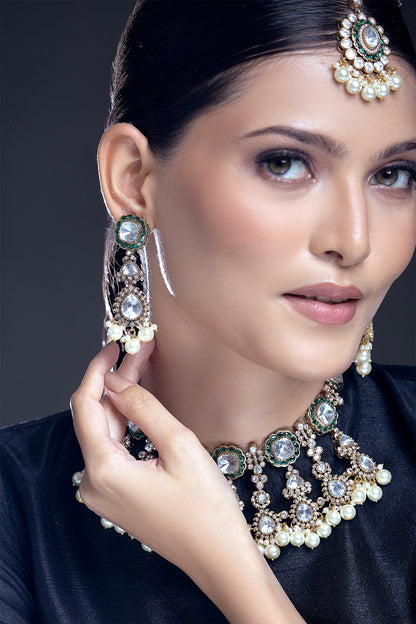 Moissanite Polki Studded Necklace Set 
