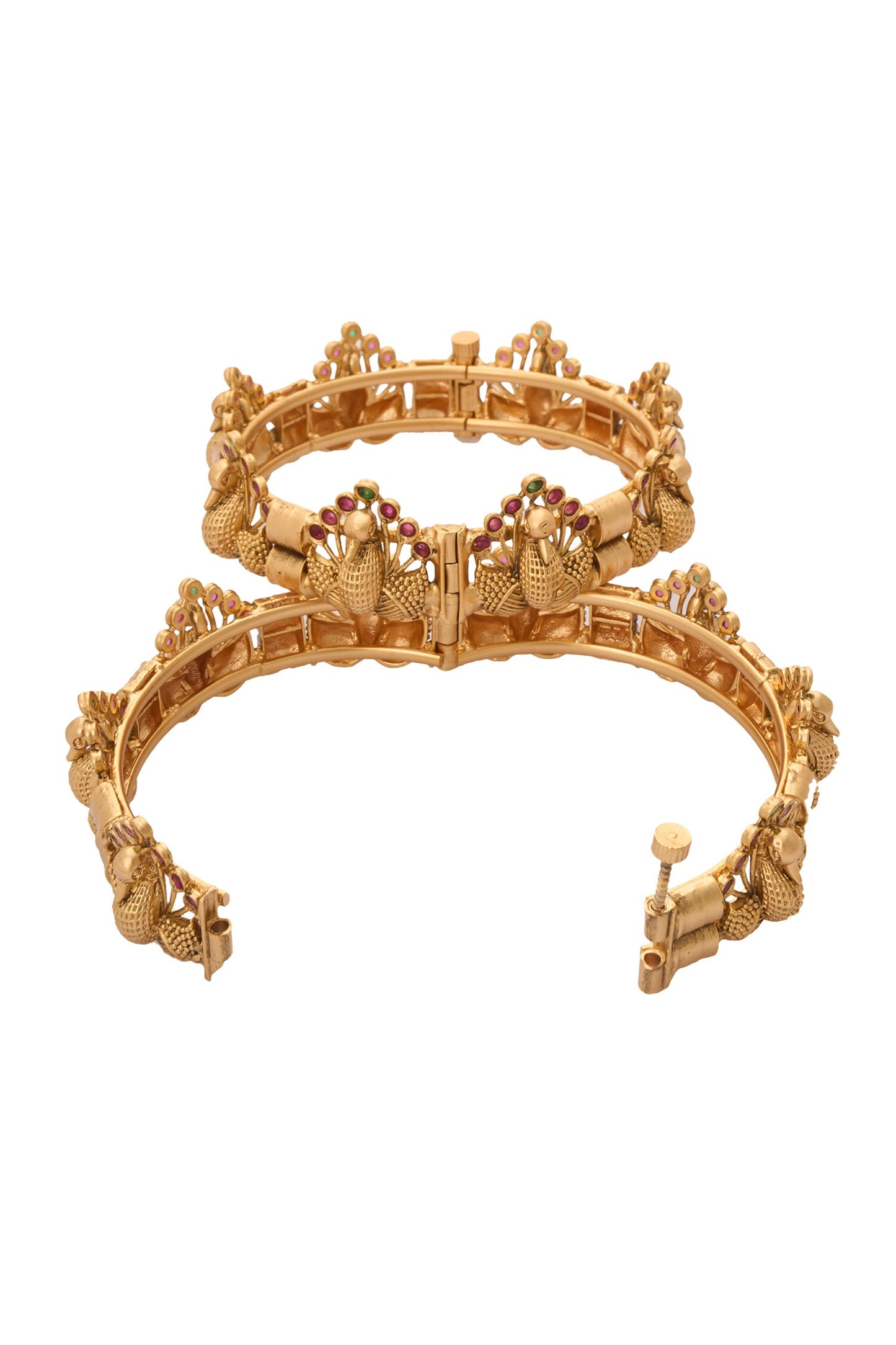 Carved Peacock Jadau Bangles-Set of 2 