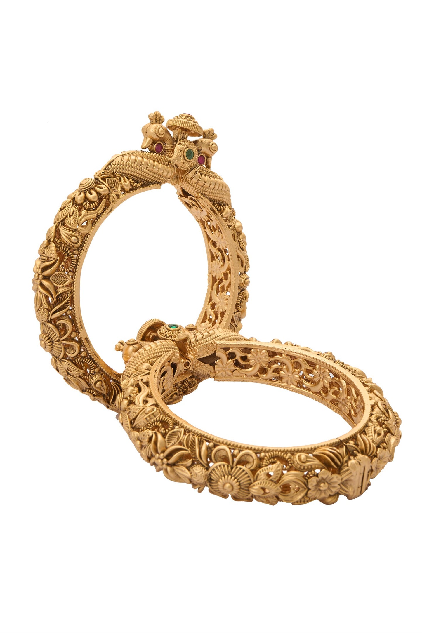 Carved Floral Jadau Bangles-Set of 2 