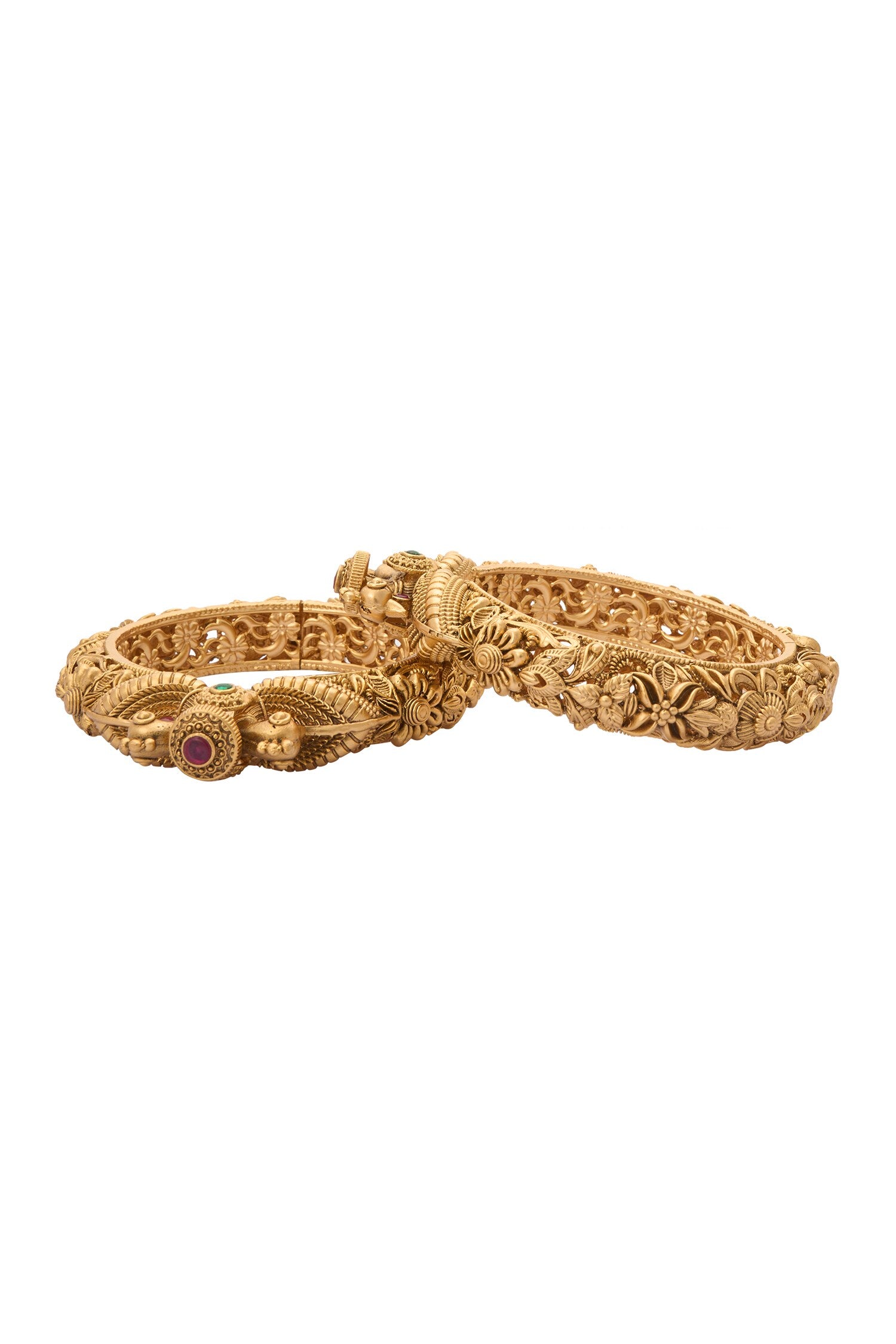 Carved Floral Jadau Bangles-Set of 2 