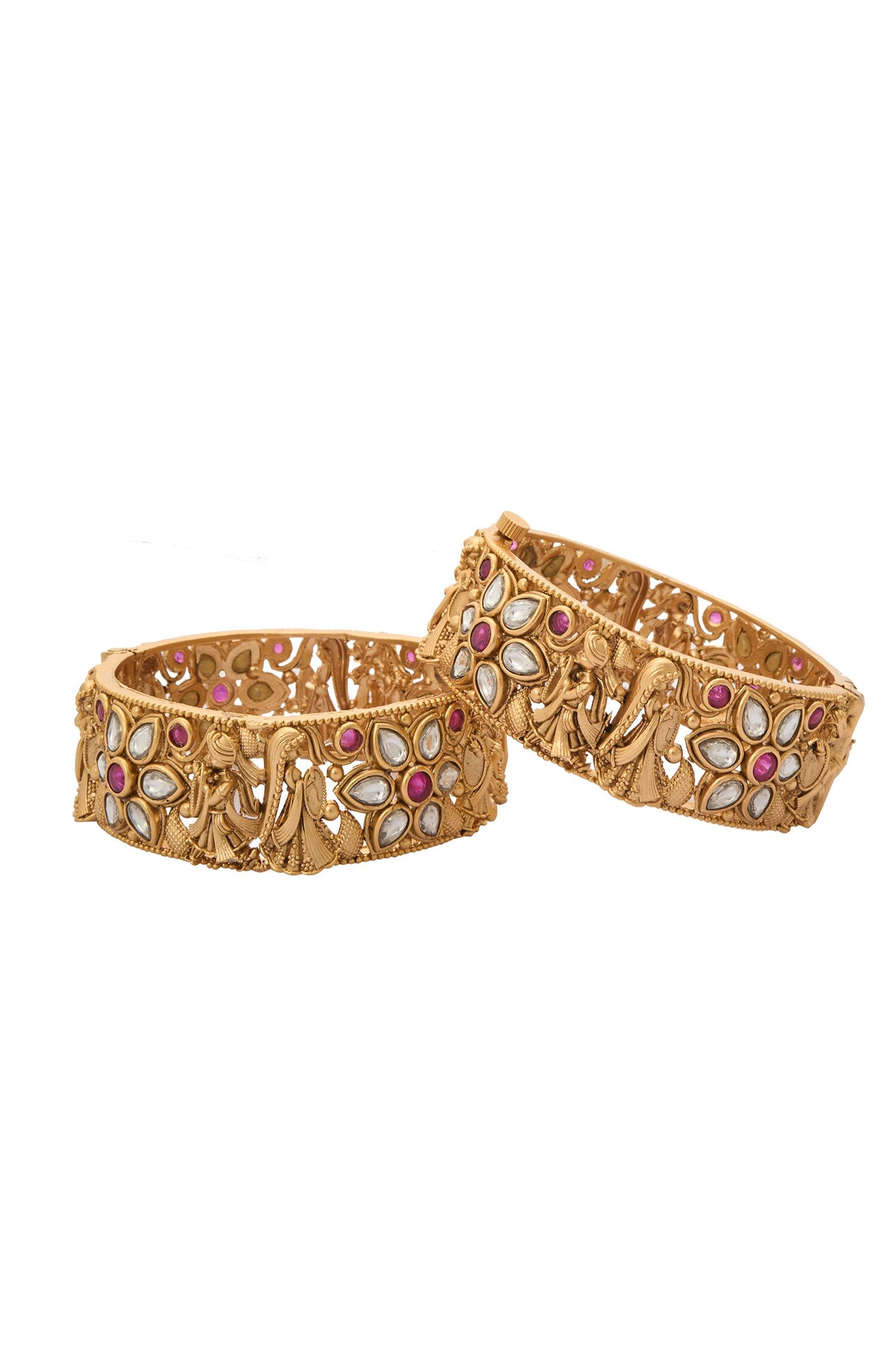 Carved Bride Jadau Bangles-Set of 2 