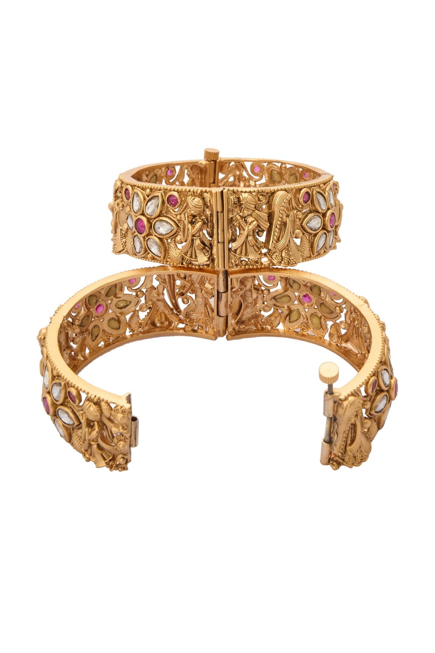 Carved Bride Jadau Bangles-Set of 2 