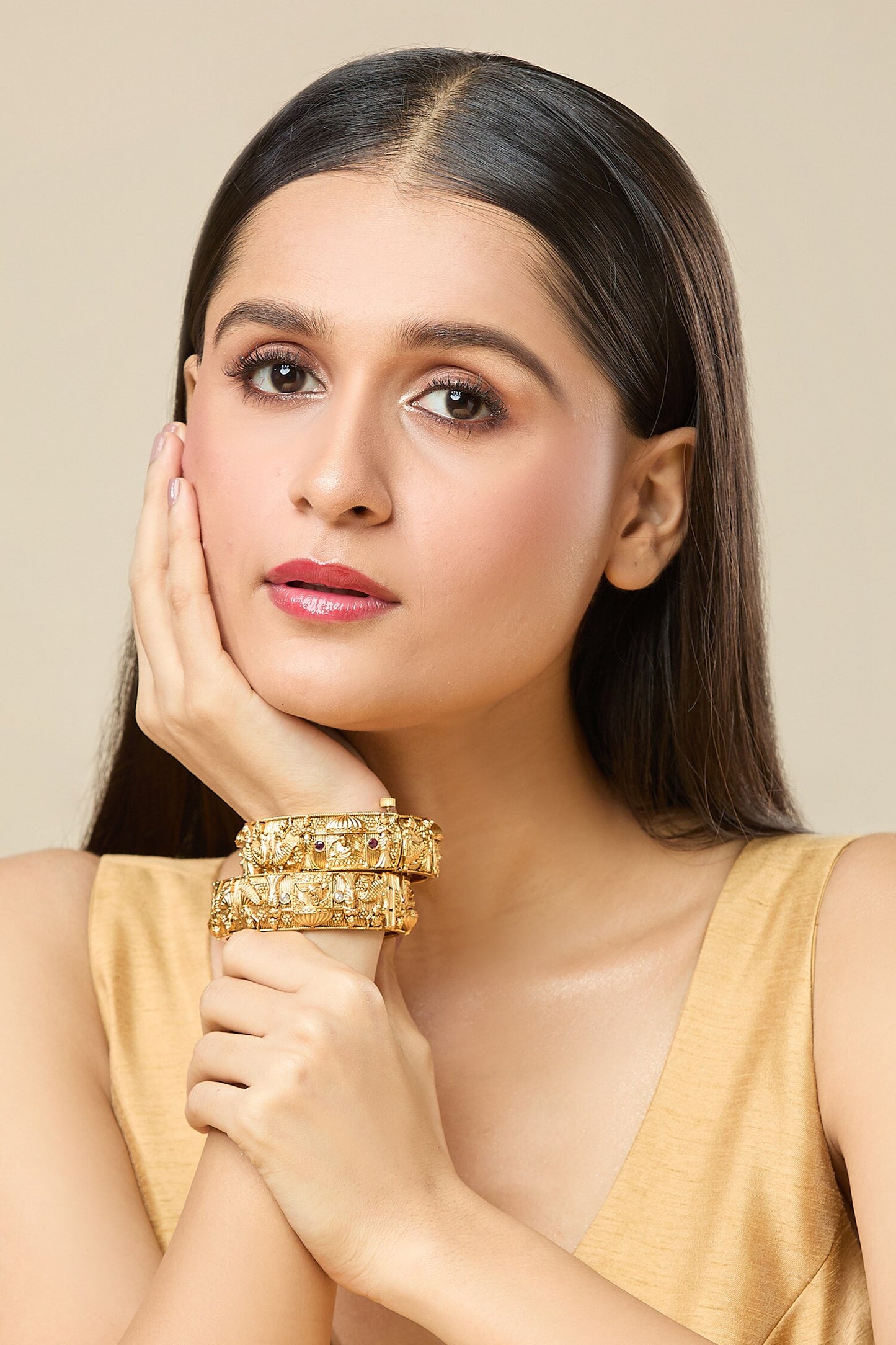 Carved Stone Embellished Bangles-Set of 2 