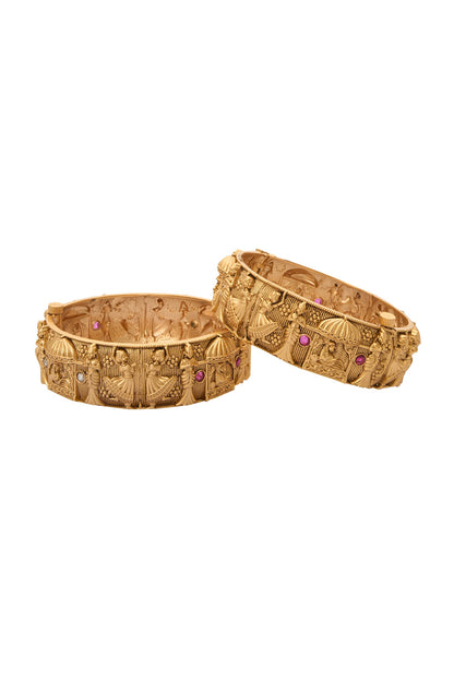 Carved Stone Embellished Bangles-Set of 2 