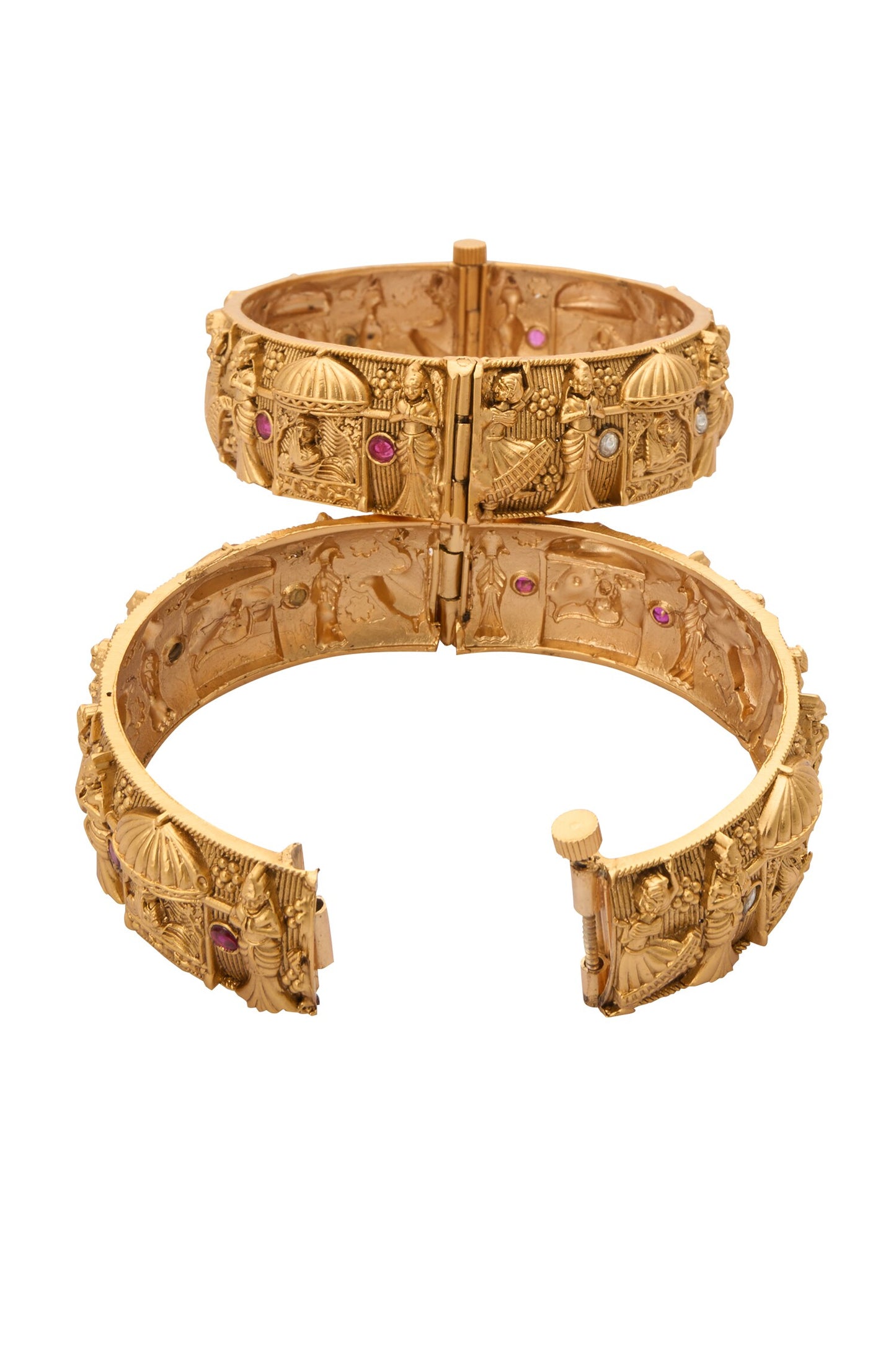 Carved Stone Embellished Bangles-Set of 2 