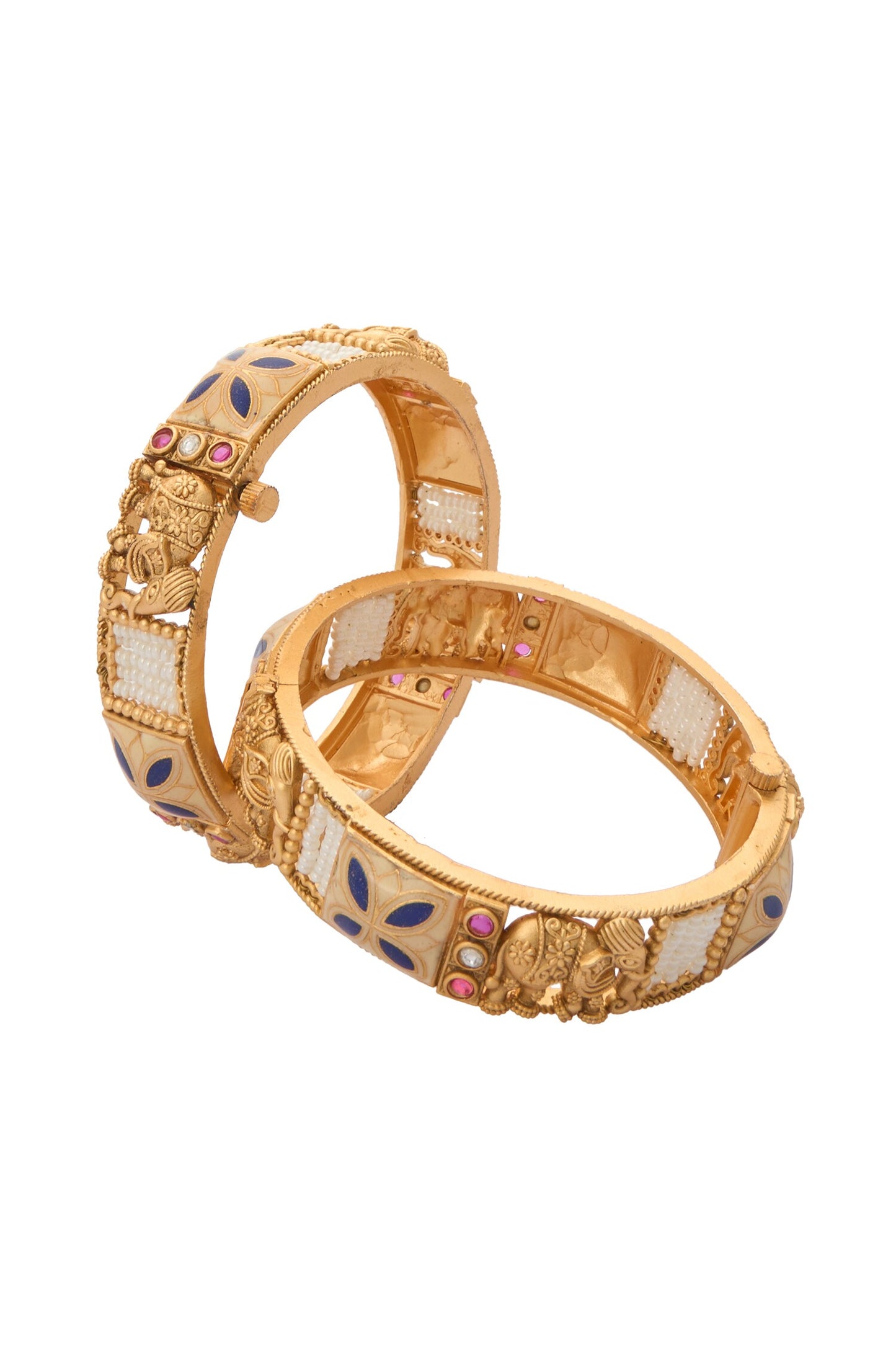 Carved Bead Embellished Bangles-Set of 2 