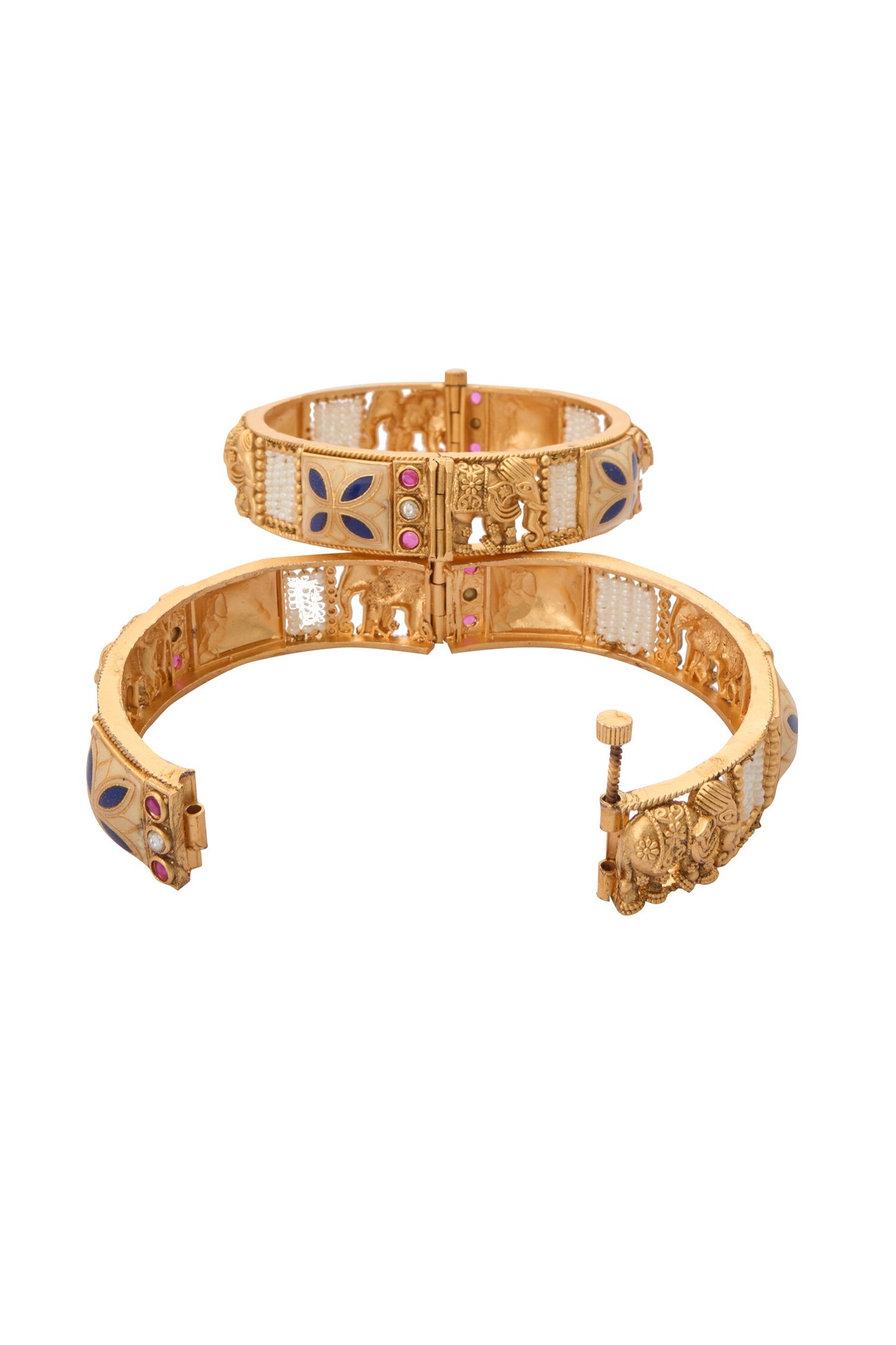 Carved Bead Embellished Bangles-Set of 2 