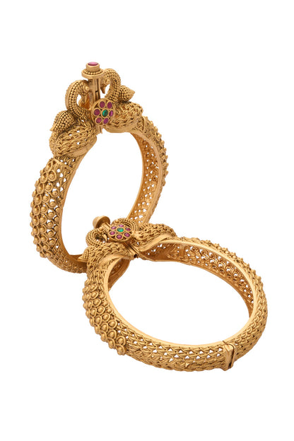 Carved Peacock Embellished Bangles-Set of 2 