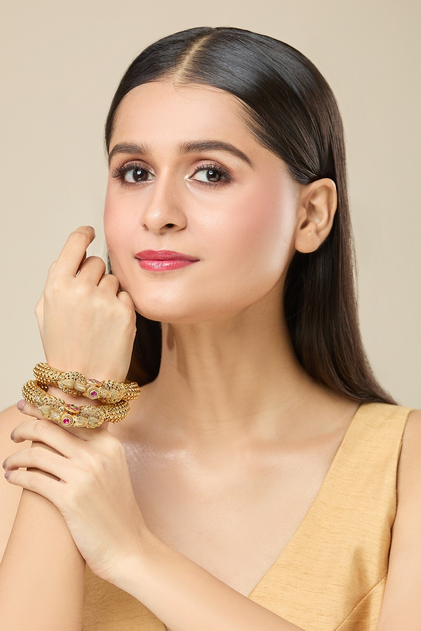 Carved Peacock Embellished Bangles-Set of 2 