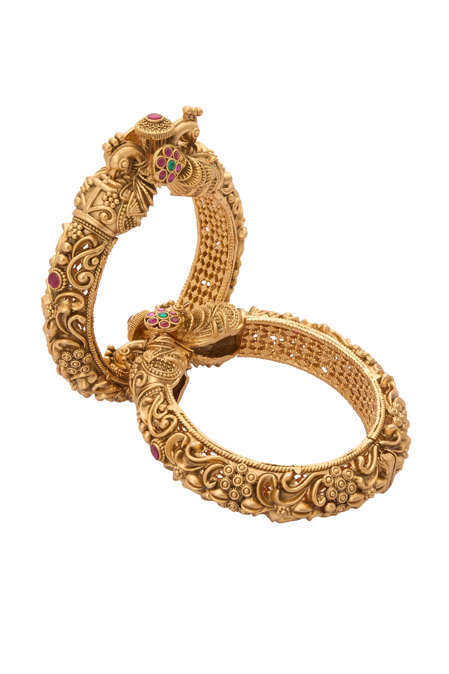 Carved Peacock Floral Bangles-Set of 2 