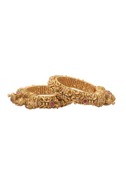 Carved Peacock Floral Bangles-Set of 2 