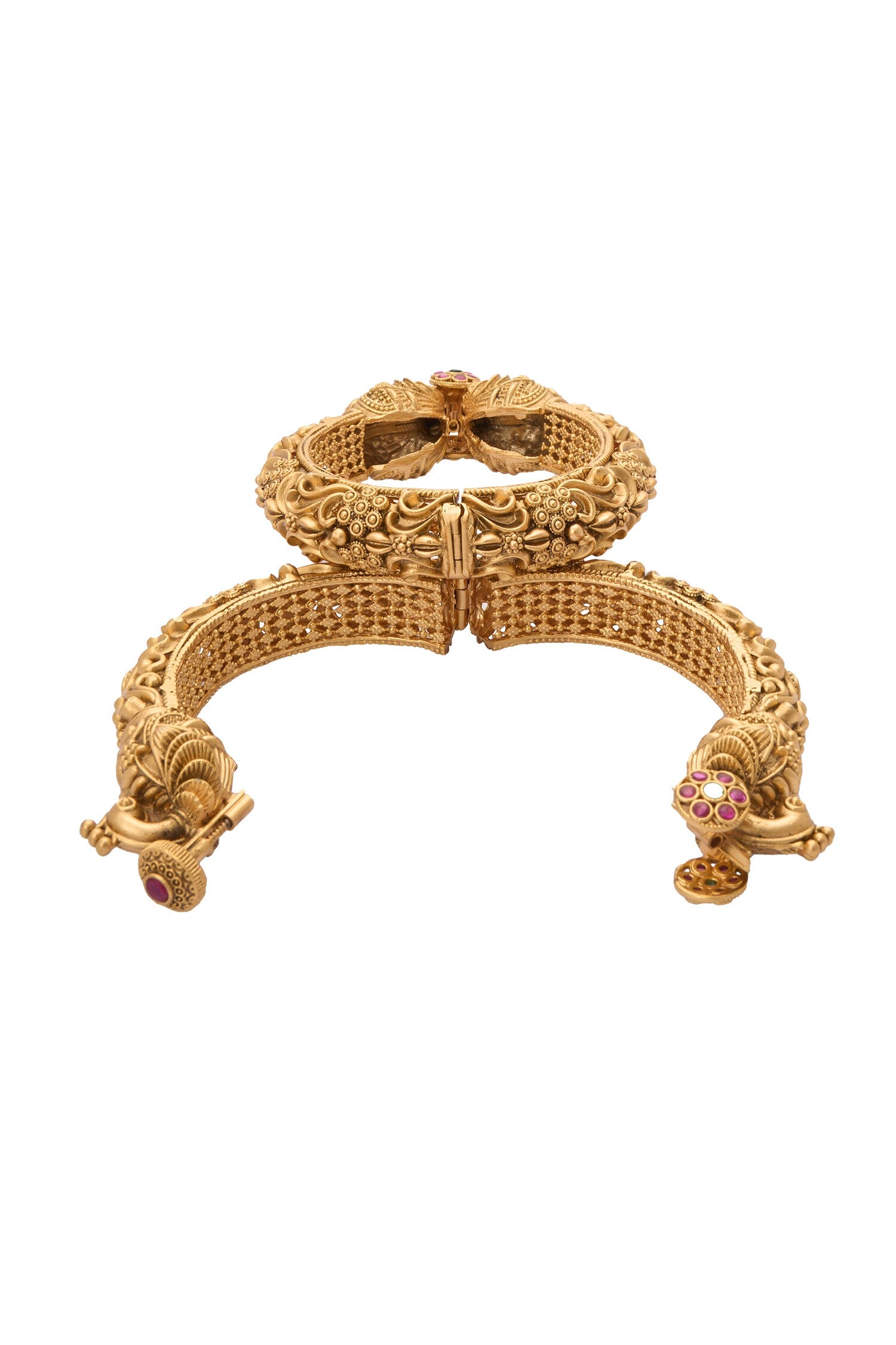 Carved Peacock Floral Bangles-Set of 2 