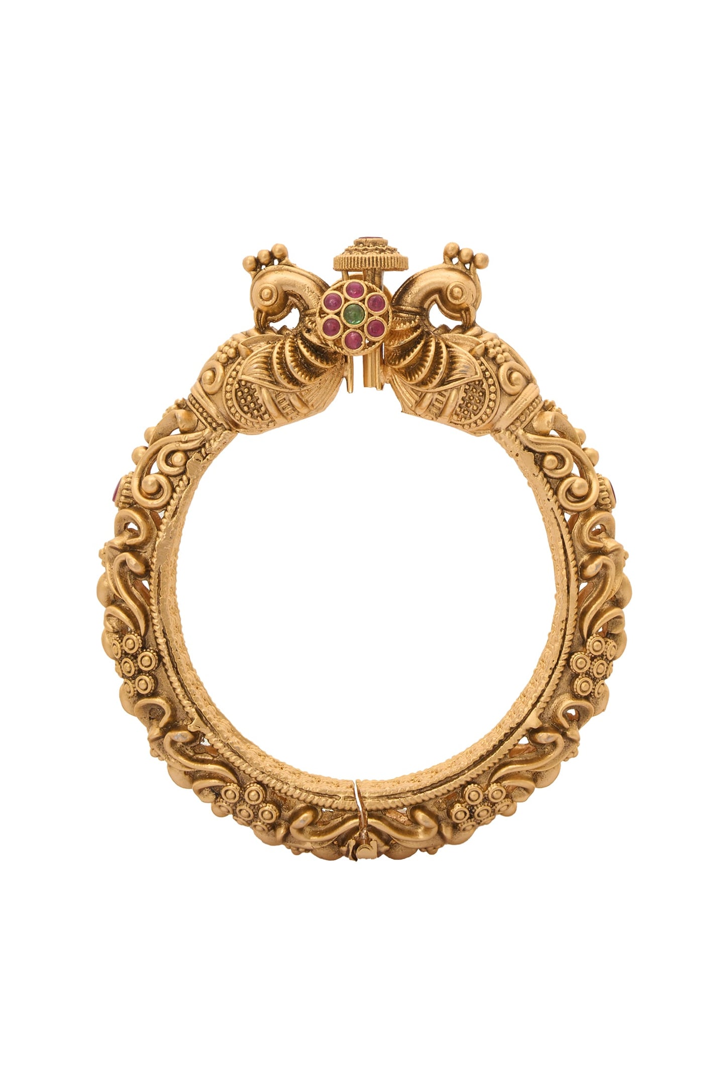 Carved Peacock Floral Bangles-Set of 2 